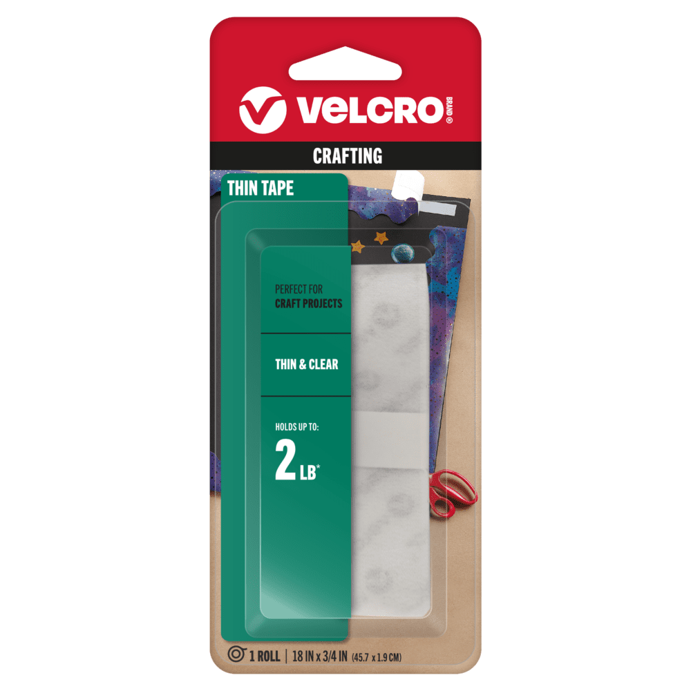 Clear VELCRO® Brand Clear Fasteners 18in x 3/4in for crafting and discreet mounting on glass