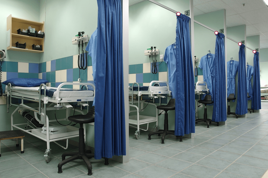 Hospital ward using VELCRO® Brand fasteners to organize patient rooms