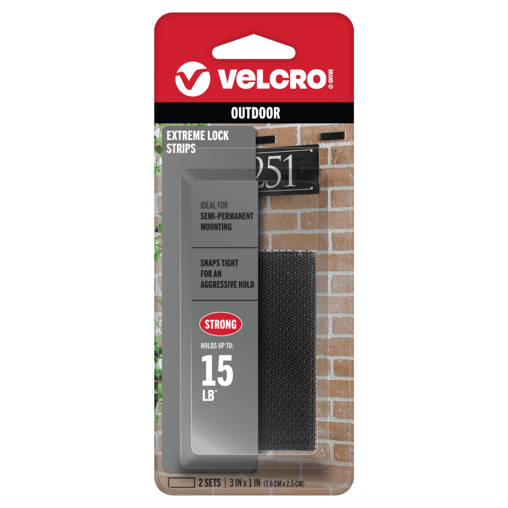 Black VELCRO® Brand Extreme Lock Fasteners for heavy-duty outdoor mounting.